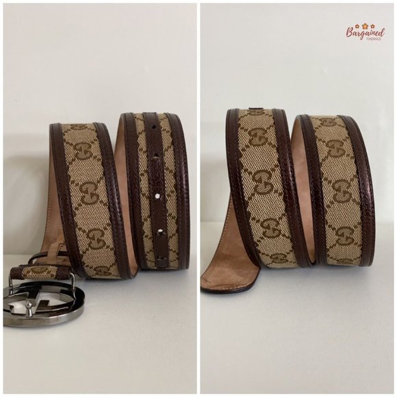 Authentic GUCCI Brown Monogram Canvas Silver Interlocking G Buckle Belt 75/30 - Picture 8 of 13